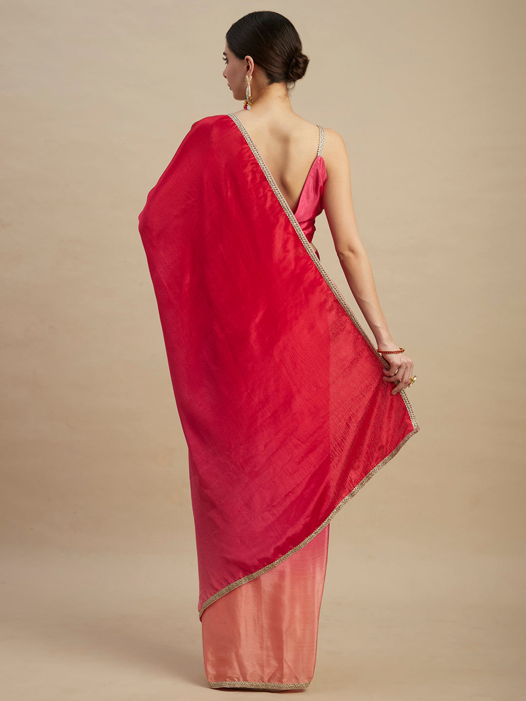Pink Chinon Silk Designer Saree With Sequins Embroidery