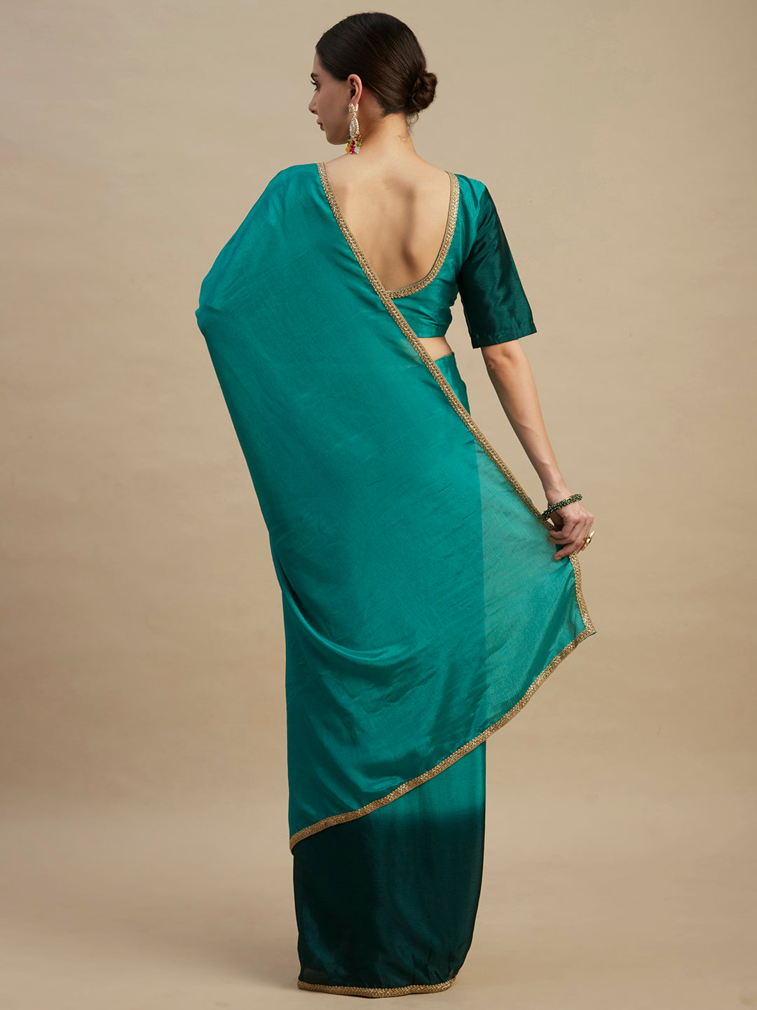 Elegant Green Chinon Silk Saree With Embroidery And Sequins Work