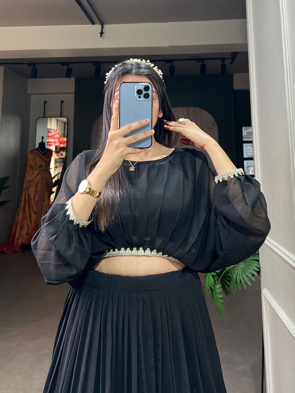 Black Grace Georgette Lehenga with Sequin Thread Detailing