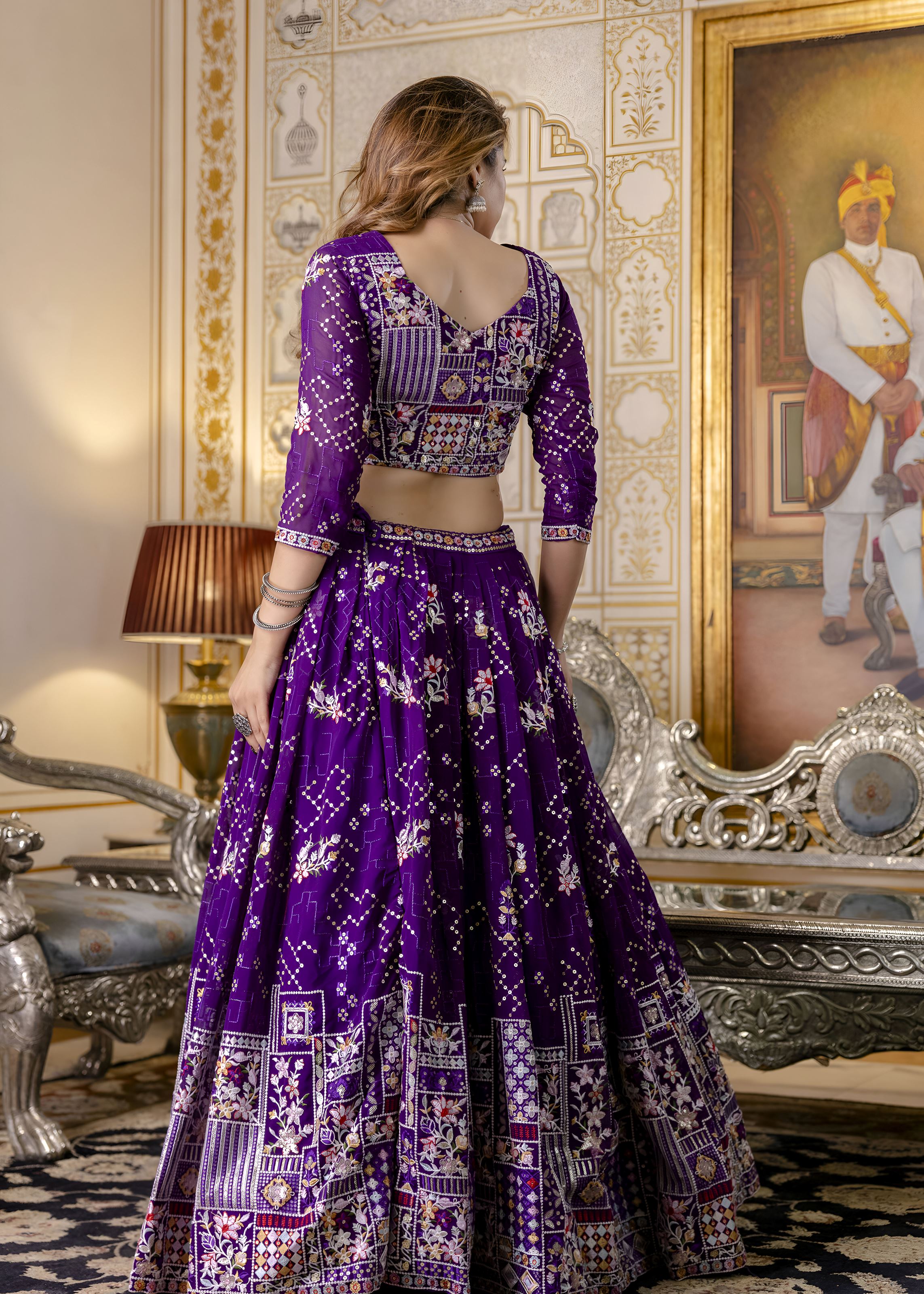 Purple Lehenga Choli with Heavy Embroidery, Sequence work