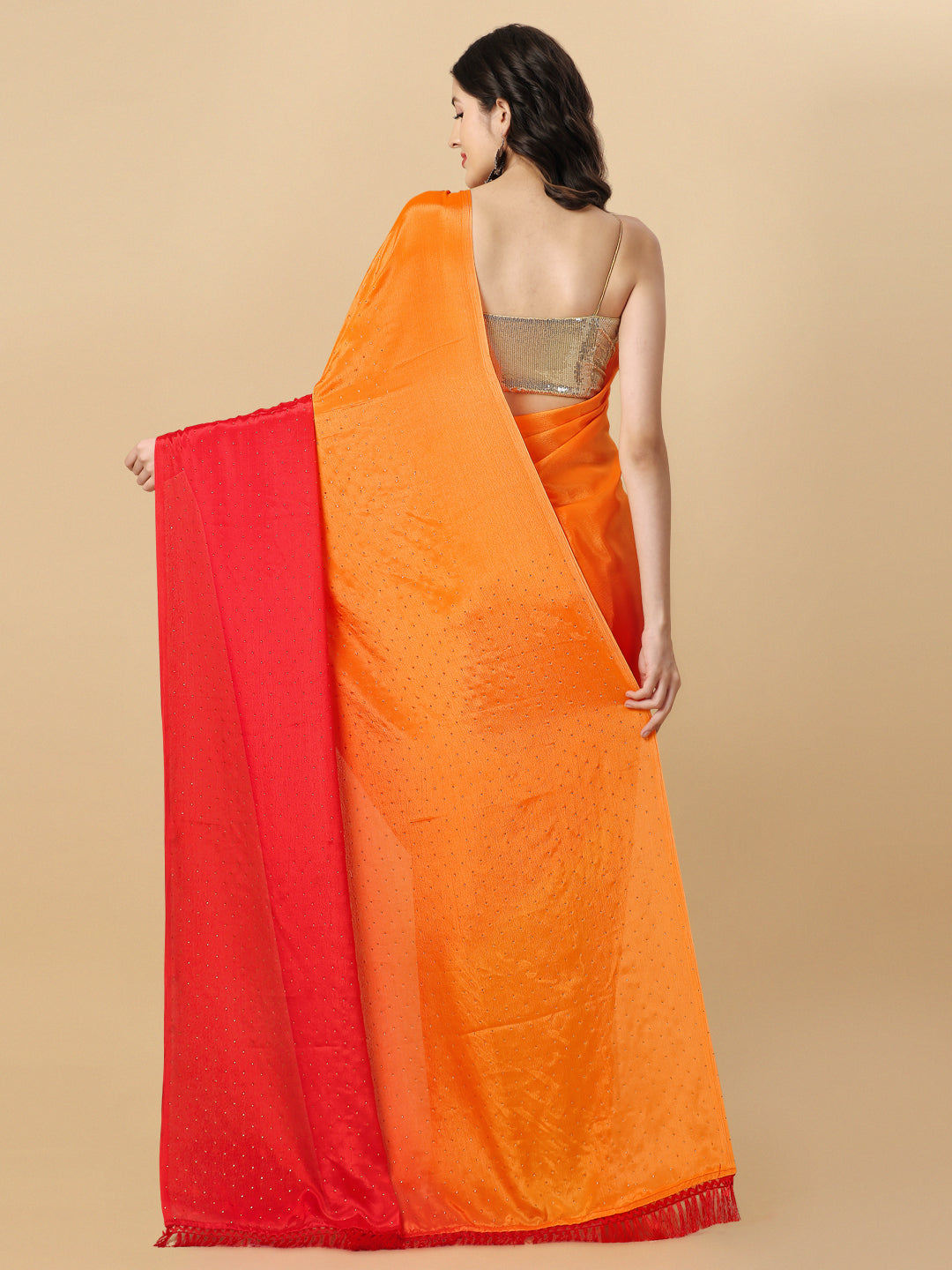 Red Satin Silk Wedding Wear Saree With Embroidery