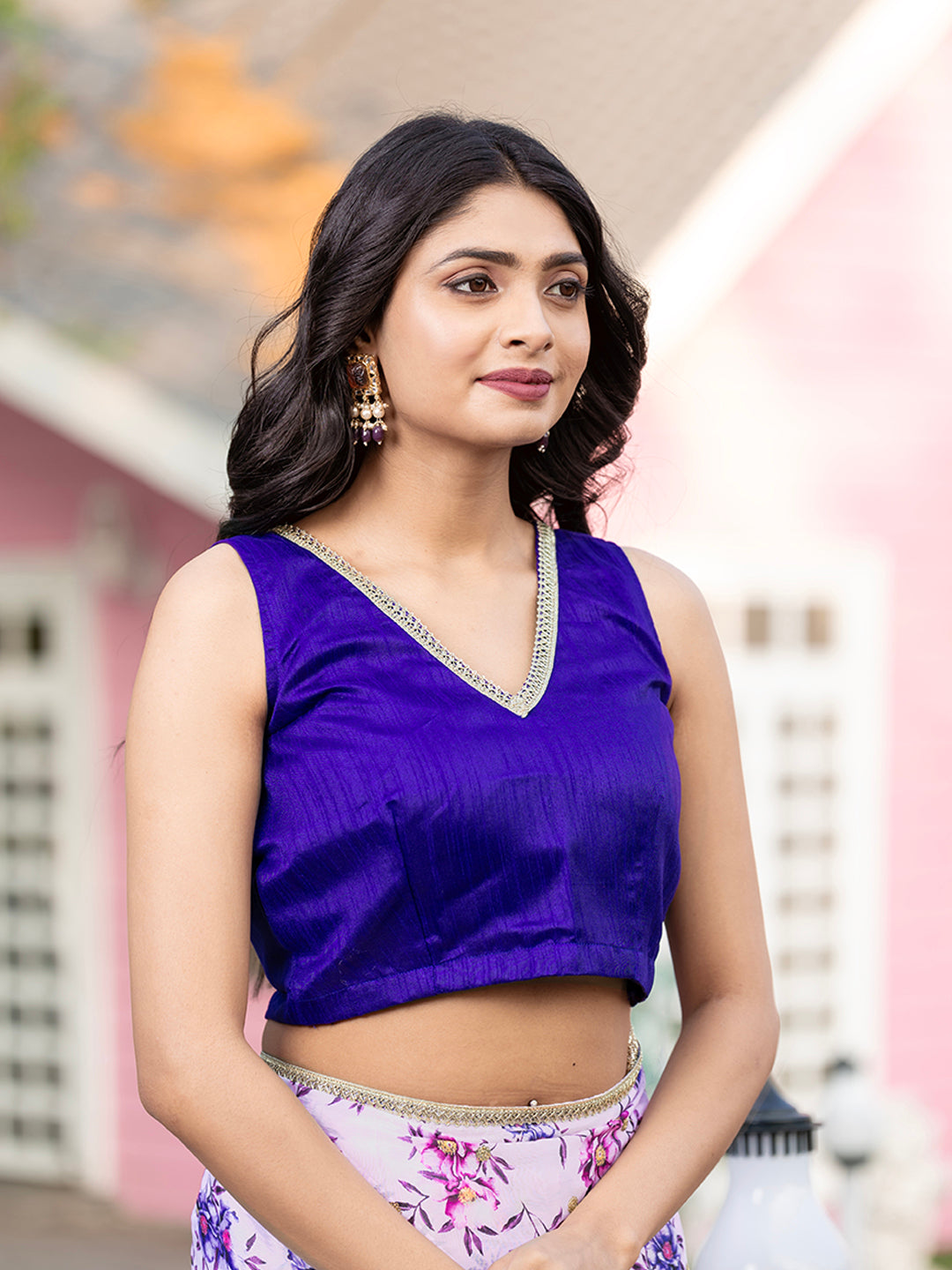Lilac Silk Blend Printed Designer Saree For Women