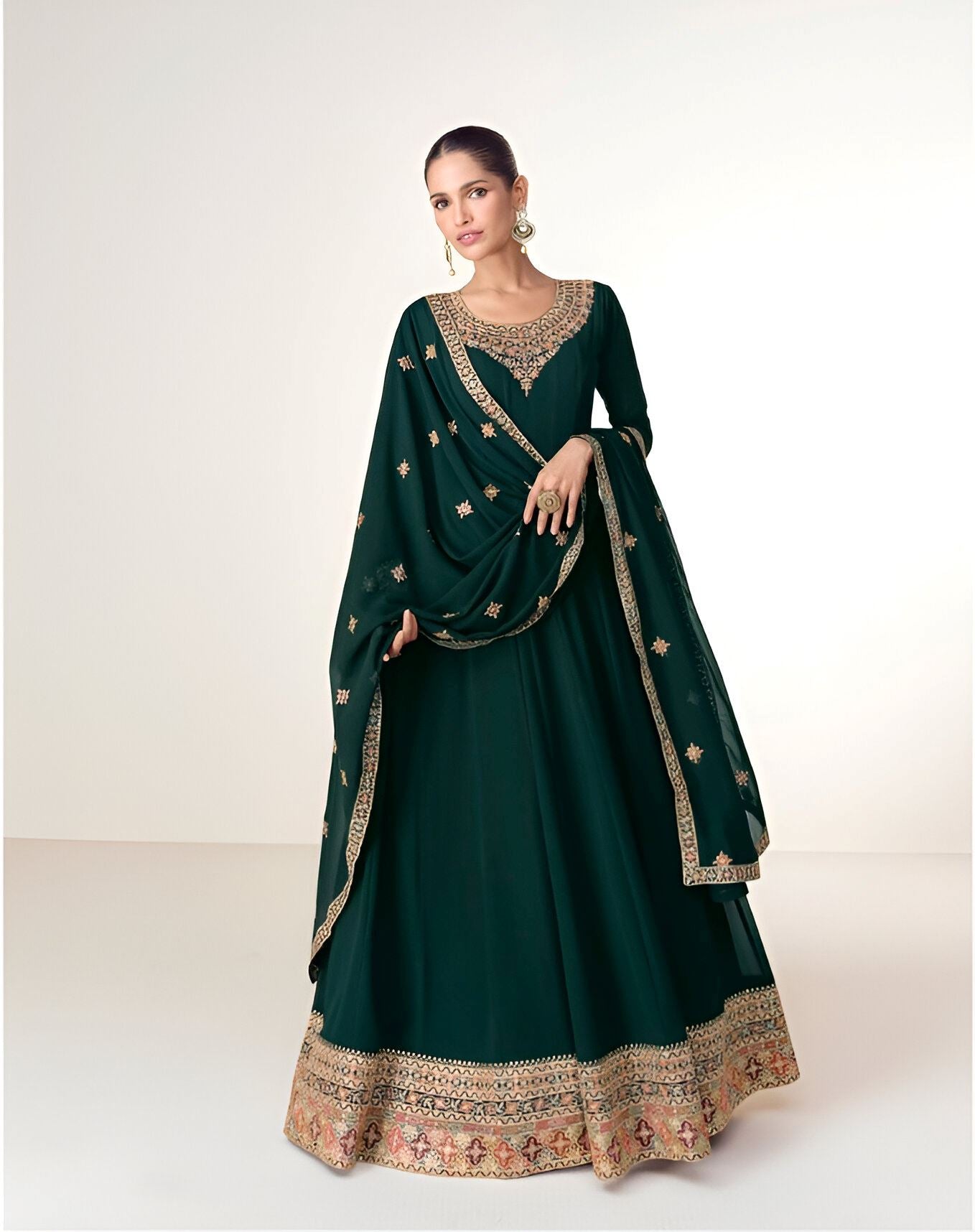 Green Heavy Designer Suit With Heavy Embroidery Work