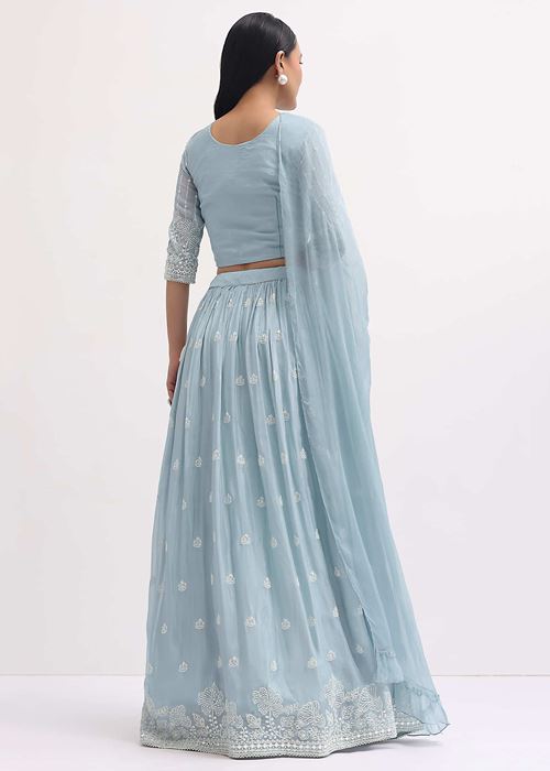 Adorable Blue Thread Embroidered Georgette Party Wear Lehenga Choli
