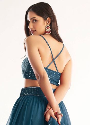 Adorable Teal Blue Georgette Party Wear Lehenga With Sequins Choli