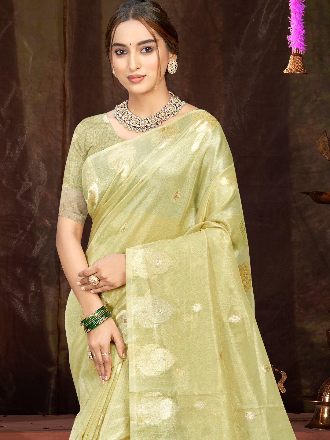 Alluring Olive Green Munga kota Festival Saree for Women