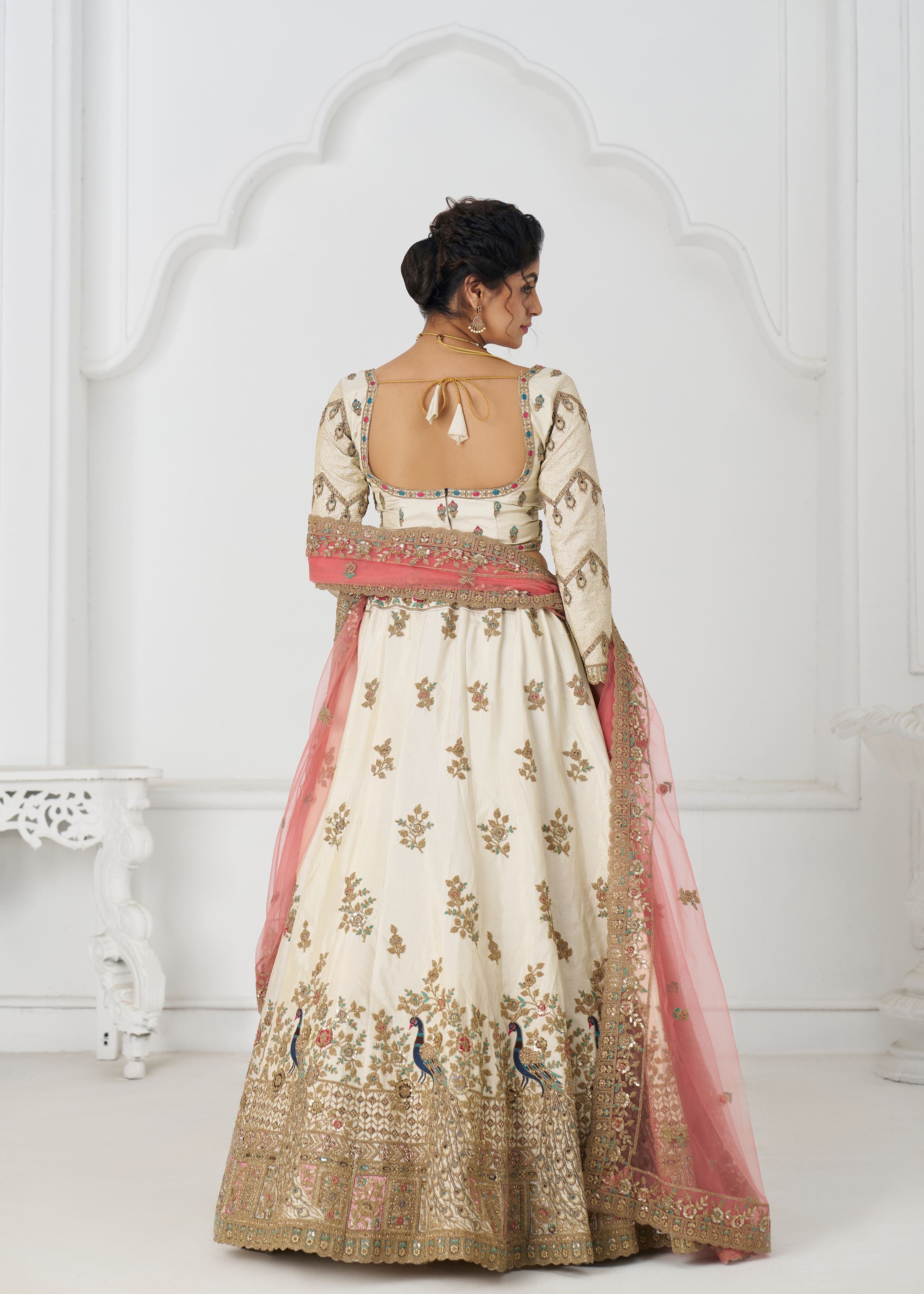 Amazing White Embroidered Zari Silk Designer Bridal Lehenga