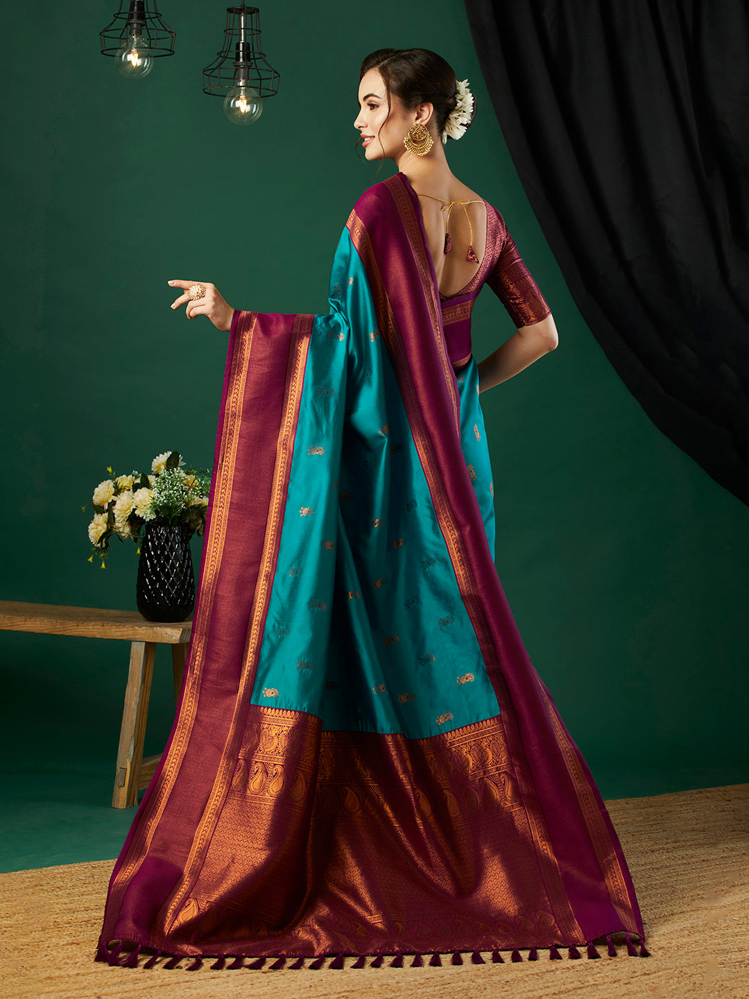 Aqua Blue Banarasi Silk Woven Jari Designer Heavy Looks Glamorous Ceremonial Saree