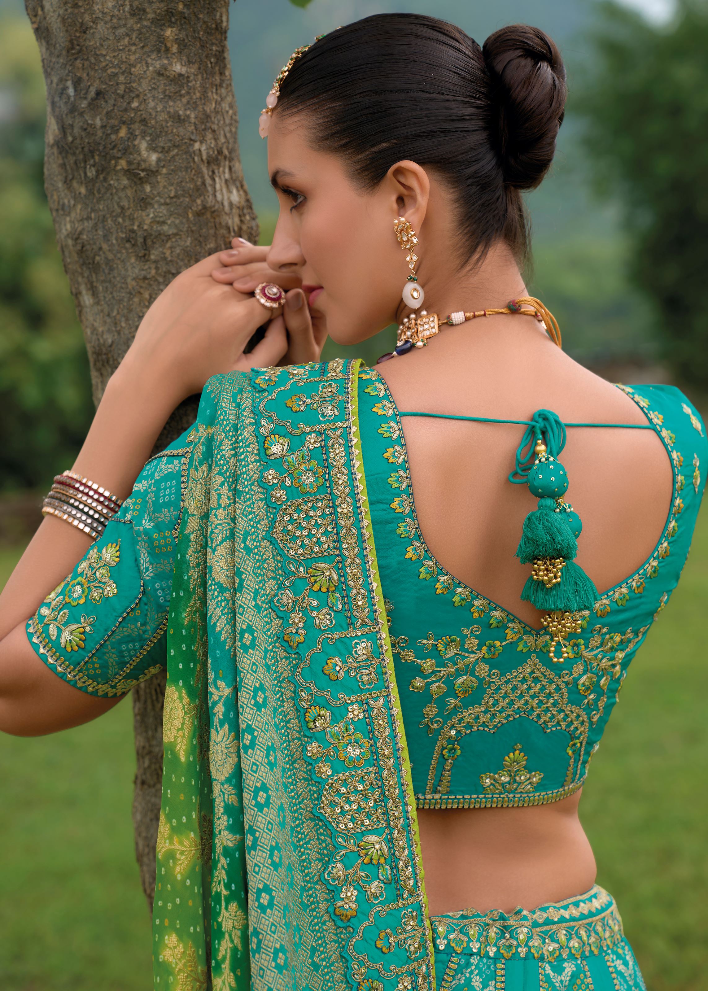 Aqua Blue Lehenga Choli With Heavy Thread Embroidery, Khatli With Sequins Work