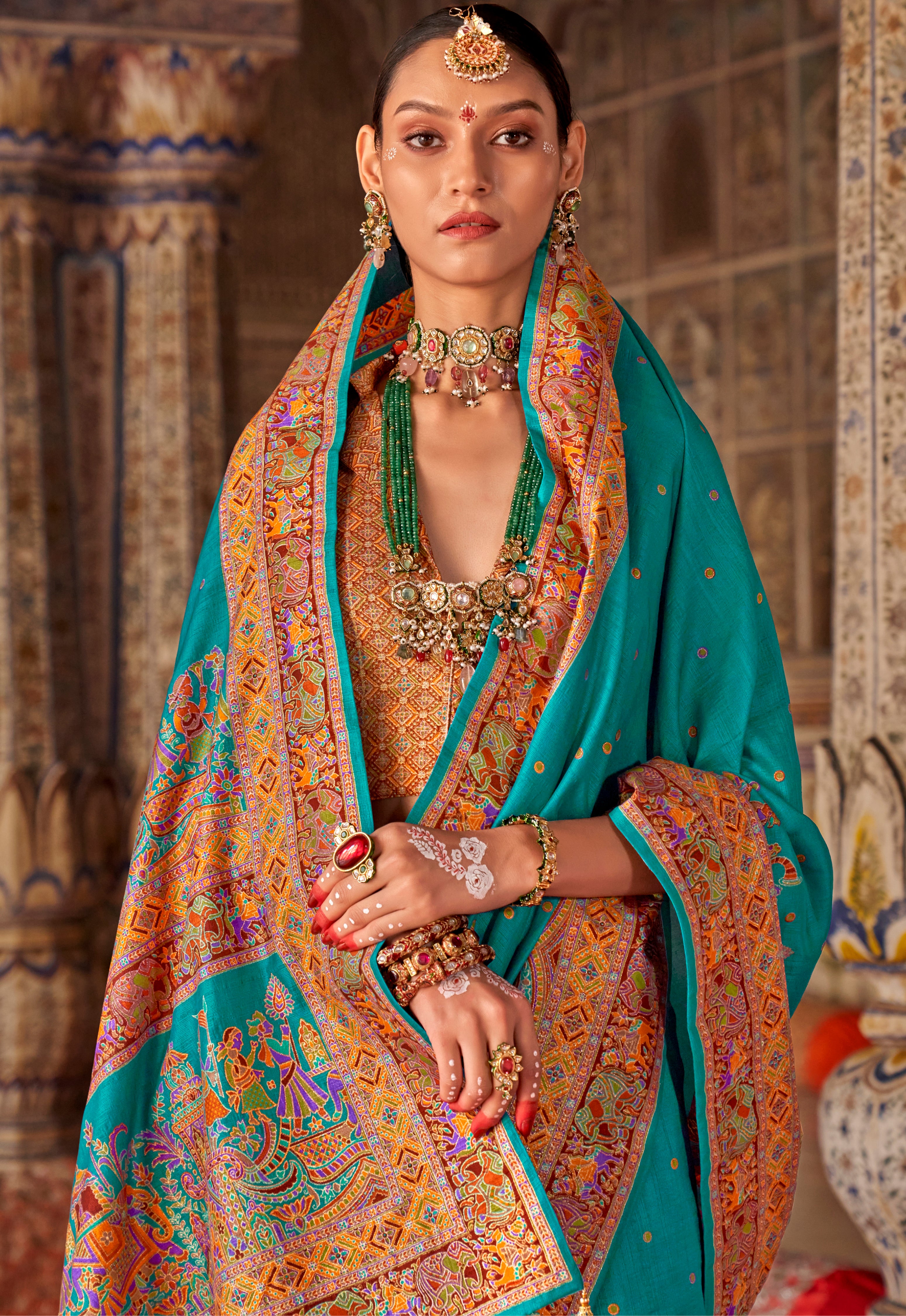 Aqua Blue PV Silk Saree With Luxury Print and Glory Finish