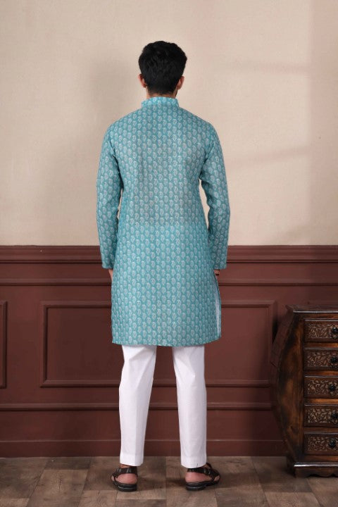Aqua Blue Sophisticated Kurta Pajama for Ceremonial Wear