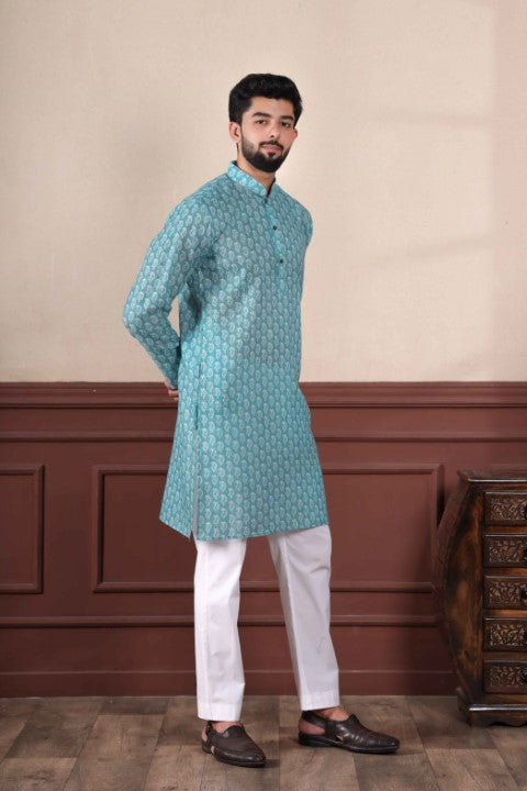 Aqua Blue Sophisticated Kurta Pajama for Ceremonial Wear