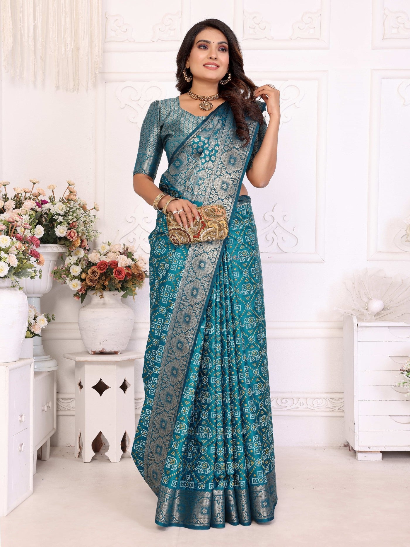 Aqua Soft Satin Silk Saree With Designer Allover Zari Weaving