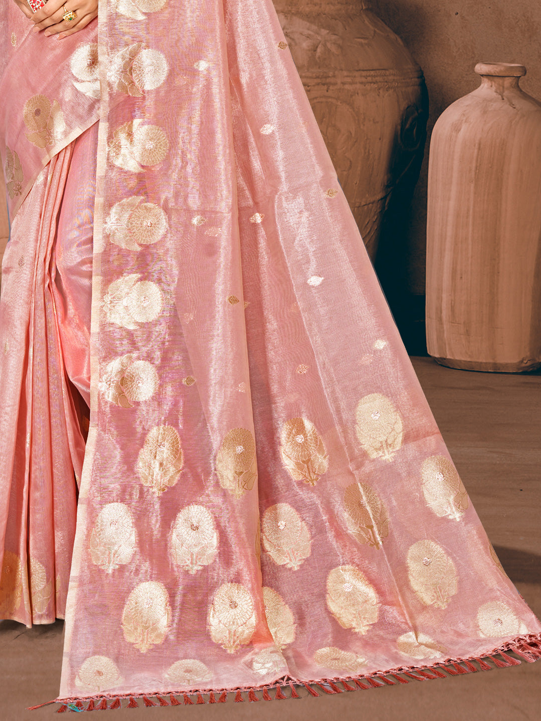 Artistic Peach Munga kota Festival Saree for Women
