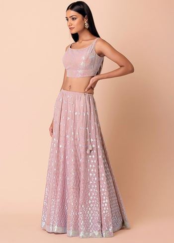 Astonishing Pink Embroidered Georgette Party Wear Lehenga Choli