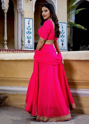 Astounding Pink Leheriya Georgette Bridesmaid Lehenga Choli