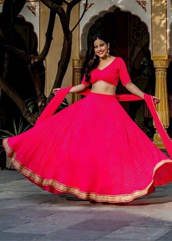 Astounding Pink Leheriya Georgette Bridesmaid Lehenga Choli
