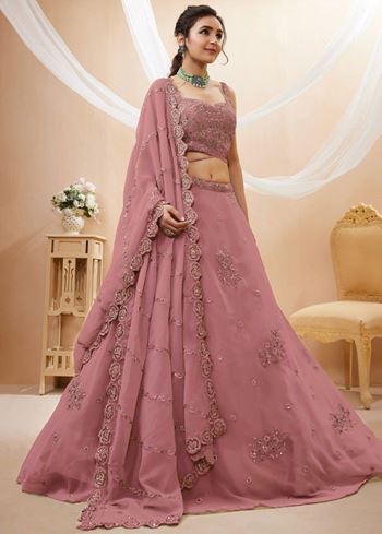Attractive Dusty Pink Sequins Georgette Party Wear Lehenga Choli