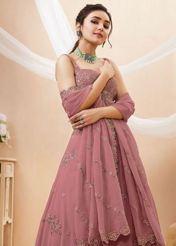 Attractive Dusty Pink Sequins Georgette Party Wear Lehenga Choli