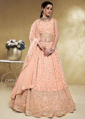 Awesome Light Pink Embroidered Georgette Bridesmaid Lehenga Choli