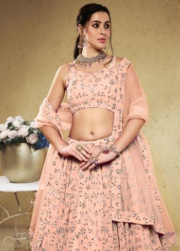 Awesome Light Pink Embroidered Georgette Bridesmaid Lehenga Choli