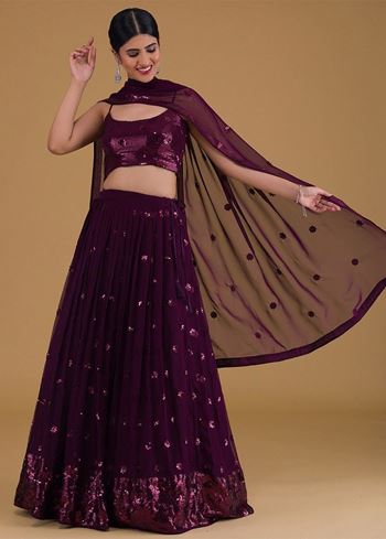 Awesome Purple Sequins Georgette Sangeet Wear Lehenga Choli