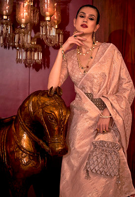 Baby Pink Handloom Weaving Silk Saree With Woven Work