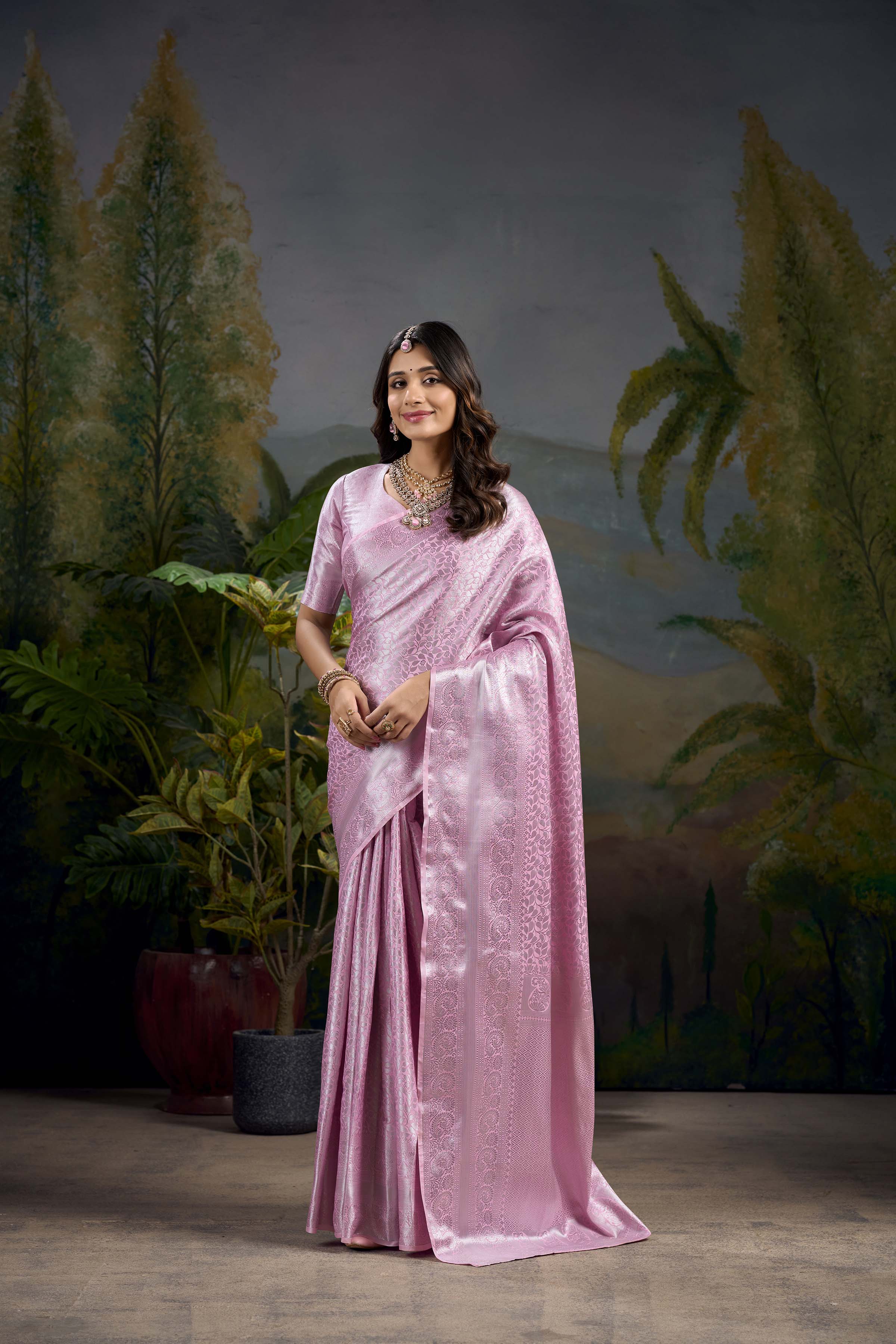Baby Pink Kanjivaram Saree with Stunning Zari Work