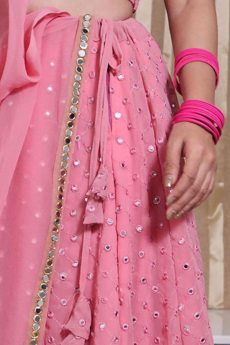 Baby Pink Lehenga Choli With Sequins With Thread Embroidery Work