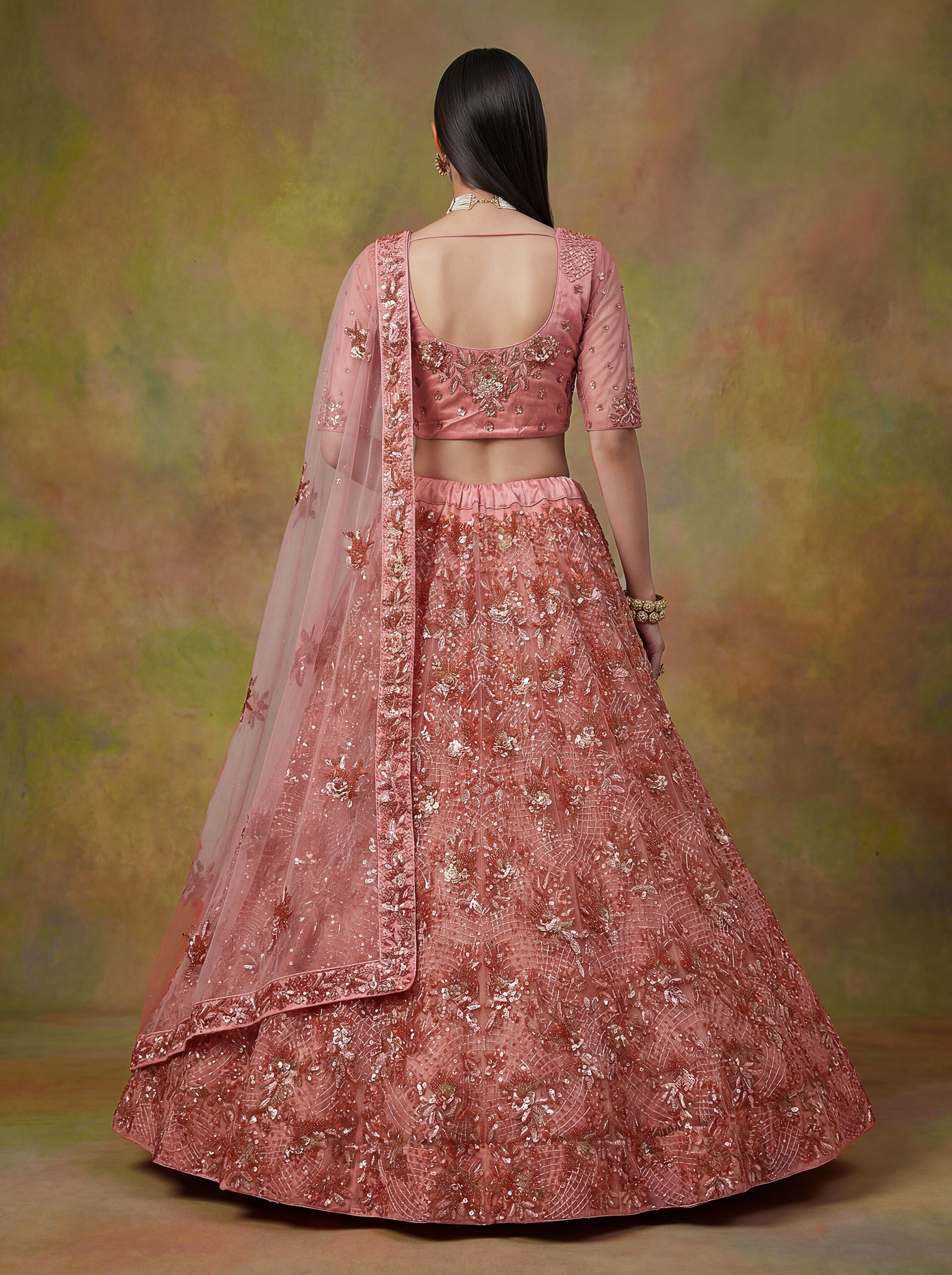 Baby Pink Net Lehenga Choli With Fancy Multi Heavy Thread Embroidery With Sequins Work