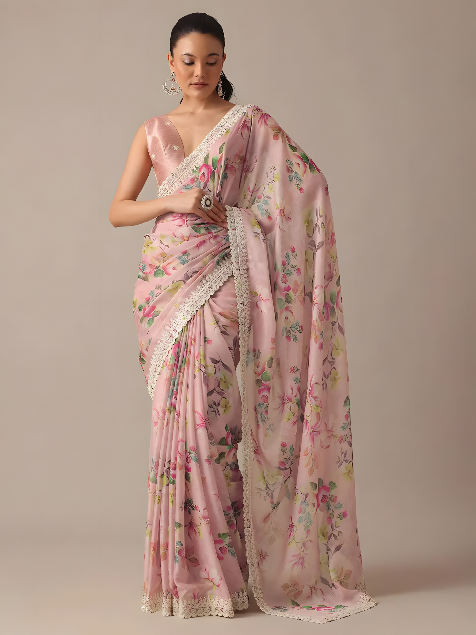Baby Pink Pure Soft Georgette chiffon Saree with Digital Print