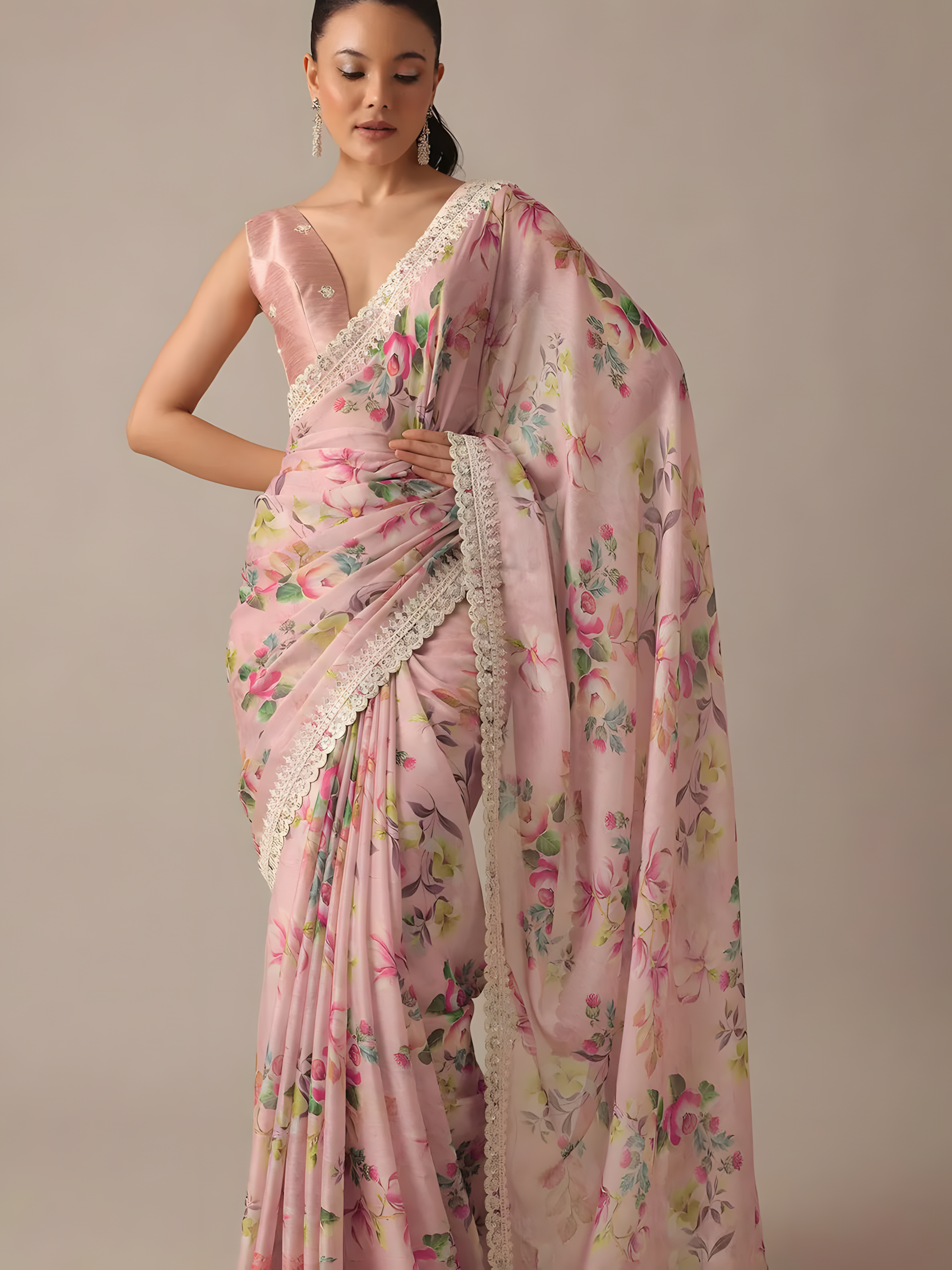 Baby Pink Pure Soft Georgette chiffon Saree with Digital Print