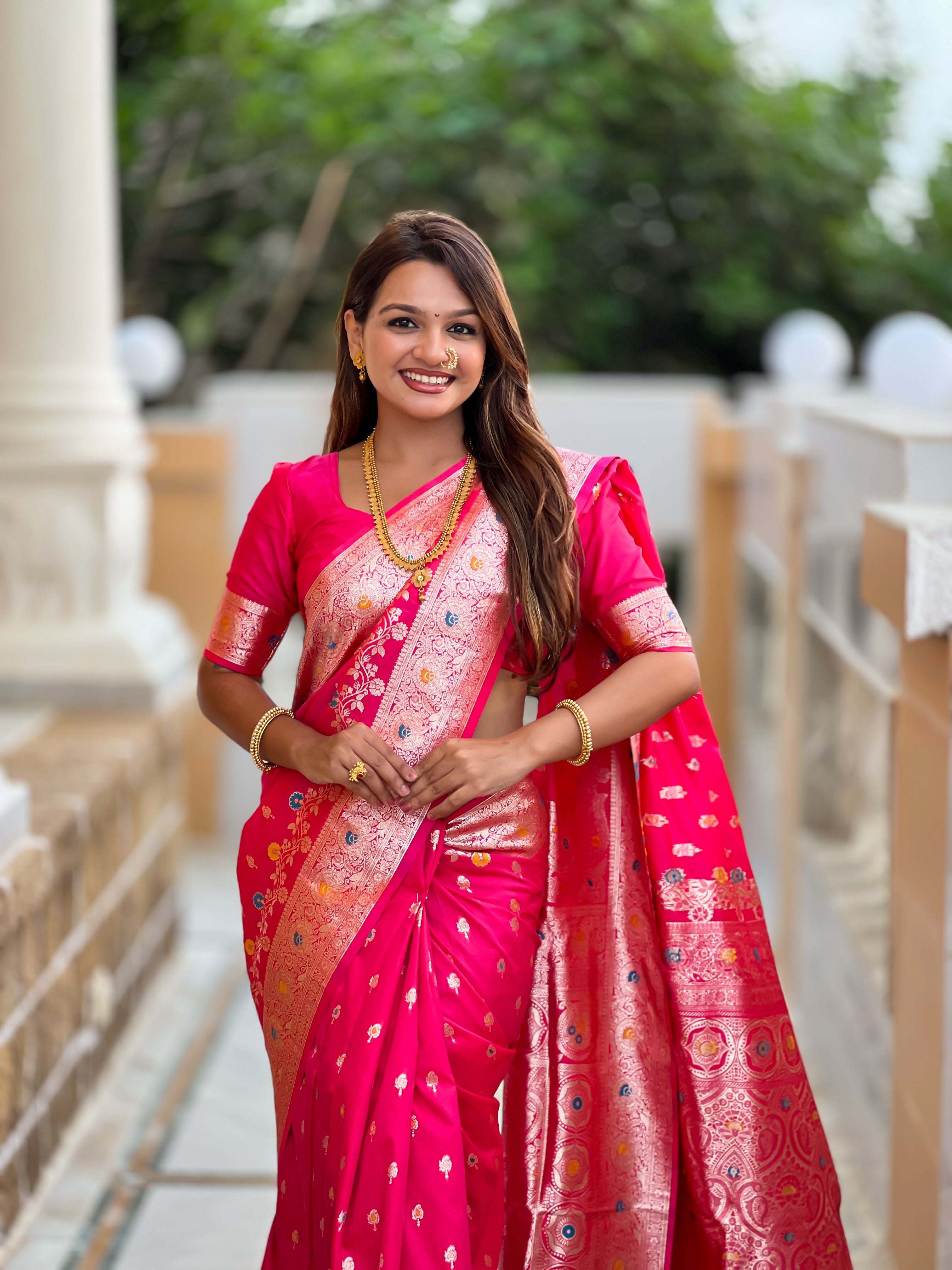 Banarasi Silk Woven Meenakari Designer Pink Sophisticated Ethnic Ceremonial Saree