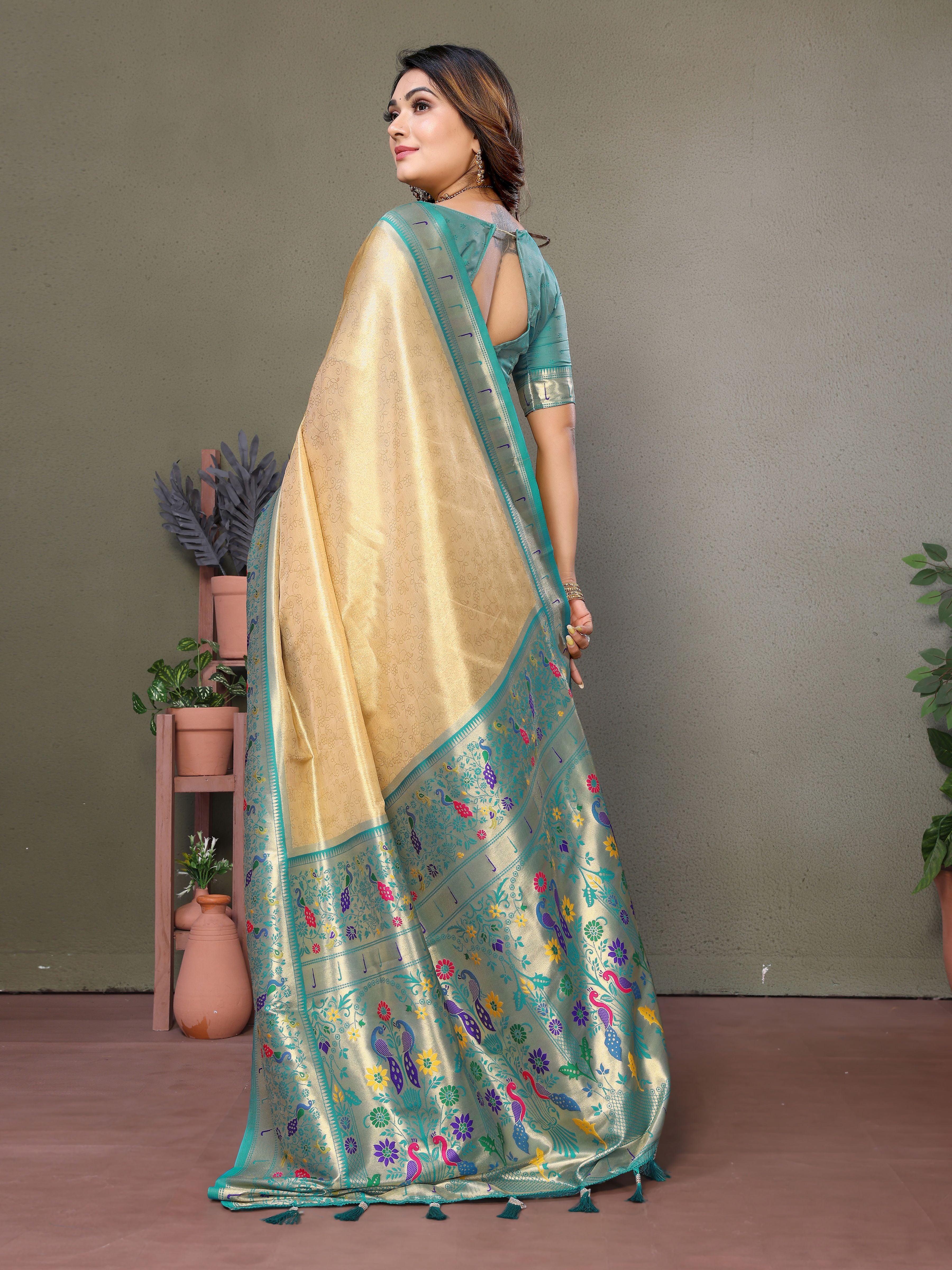 Beautiful Chiku Banarasi Tissue Silk Partywear Saree