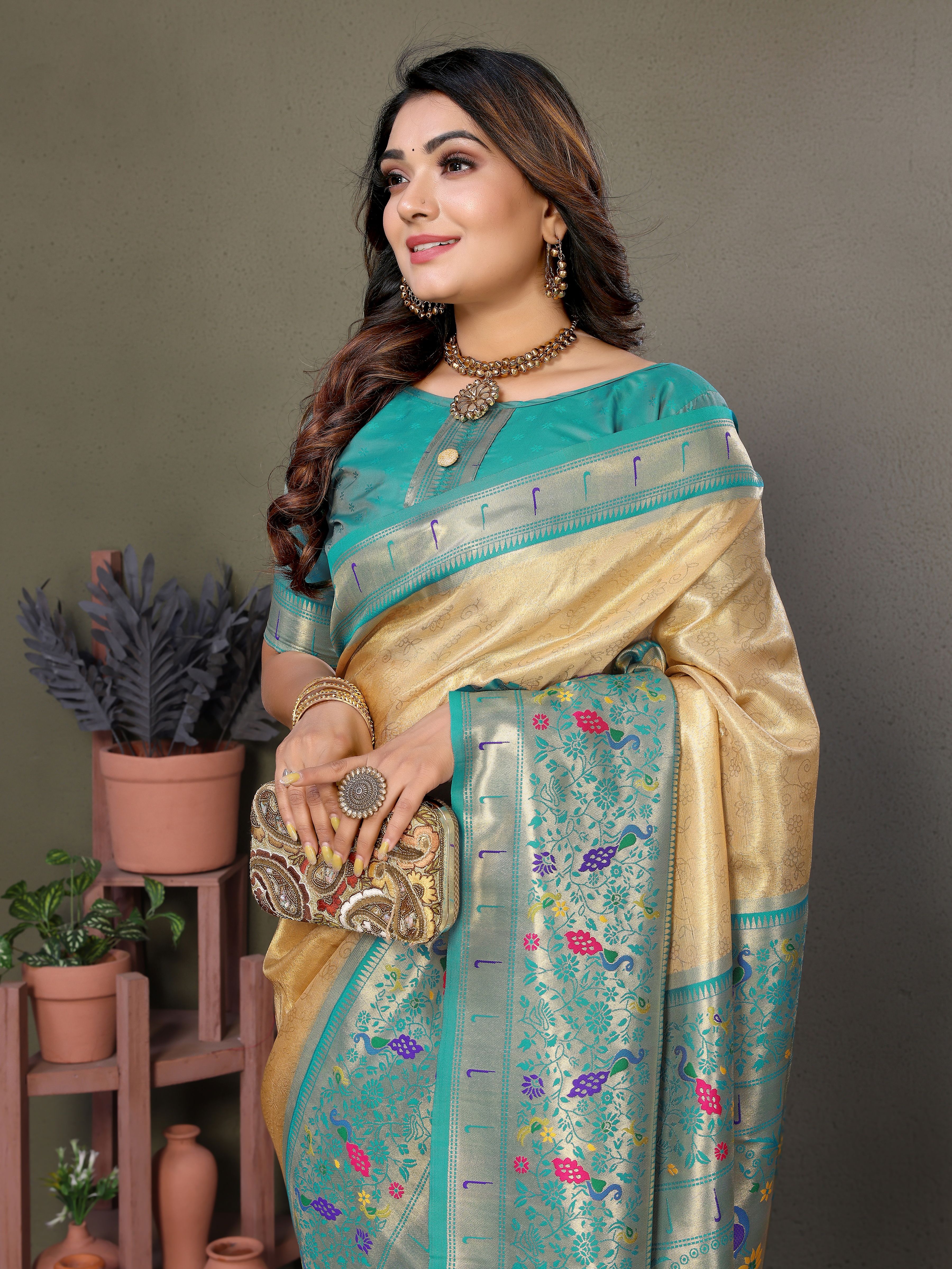 Beautiful Chiku Banarasi Tissue Silk Partywear Saree