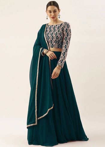 Beautiful Green Thread Work Georgette Festival Wear Lehenga Choli