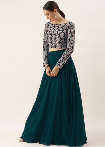 Beautiful Green Thread Work Georgette Festival Wear Lehenga Choli