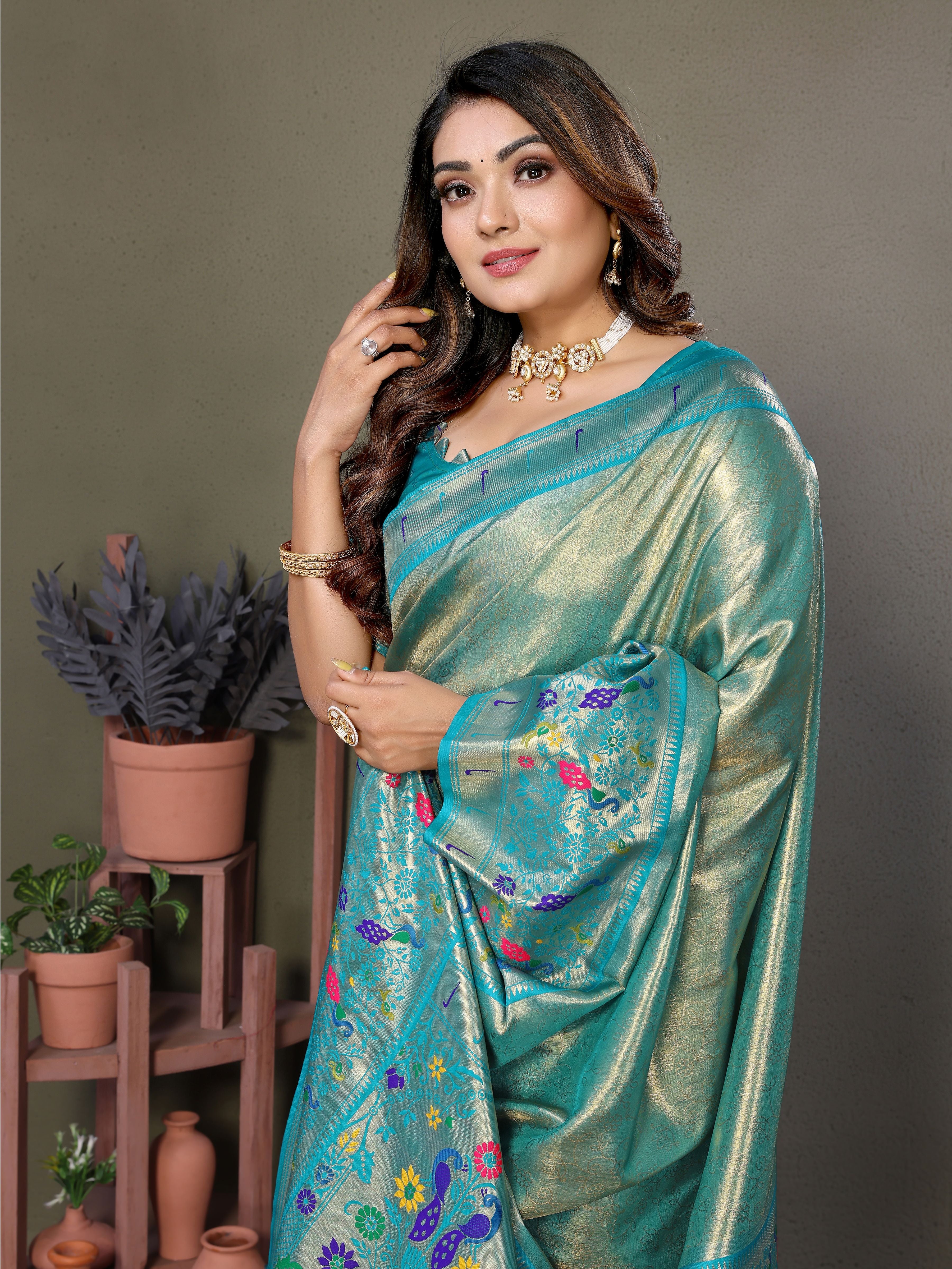 Beautiful Grey Banarasi Tissue Silk Partywear Saree