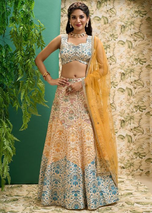 Beautiful Multi Color Digital Printed Art Silk Event Wear Lehenga Choli