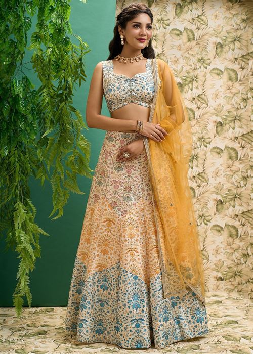 Beautiful Multi Color Digital Printed Art Silk Event Wear Lehenga Choli