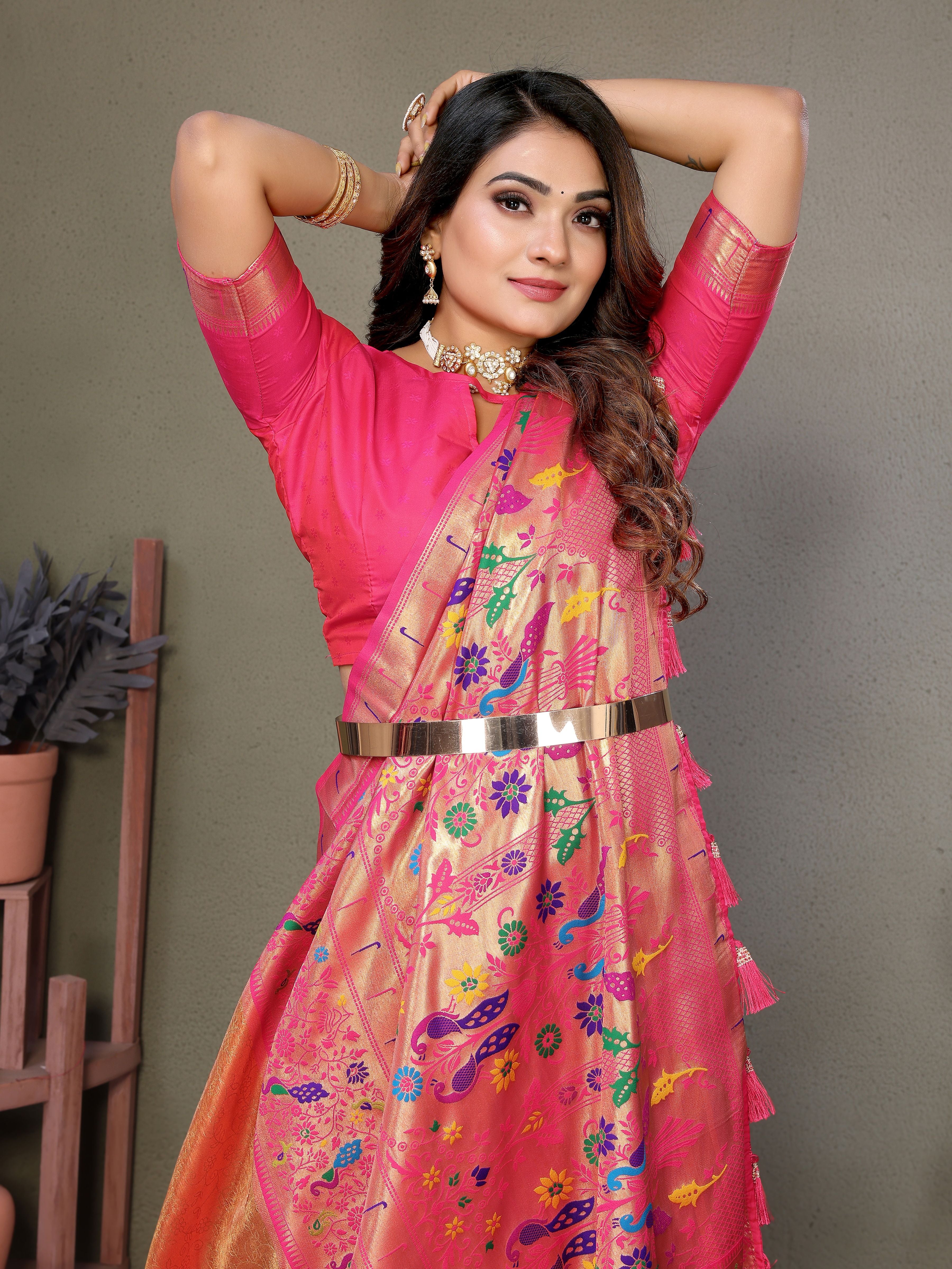 Beautiful Orange Banarasi Tissue Silk Partywear Saree