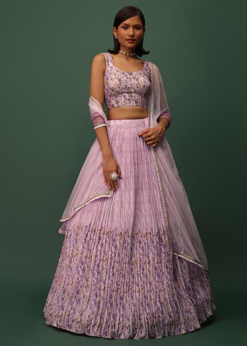 Beautiful Pink Floral Printed Georgette Event Wear Lehenga Choli
