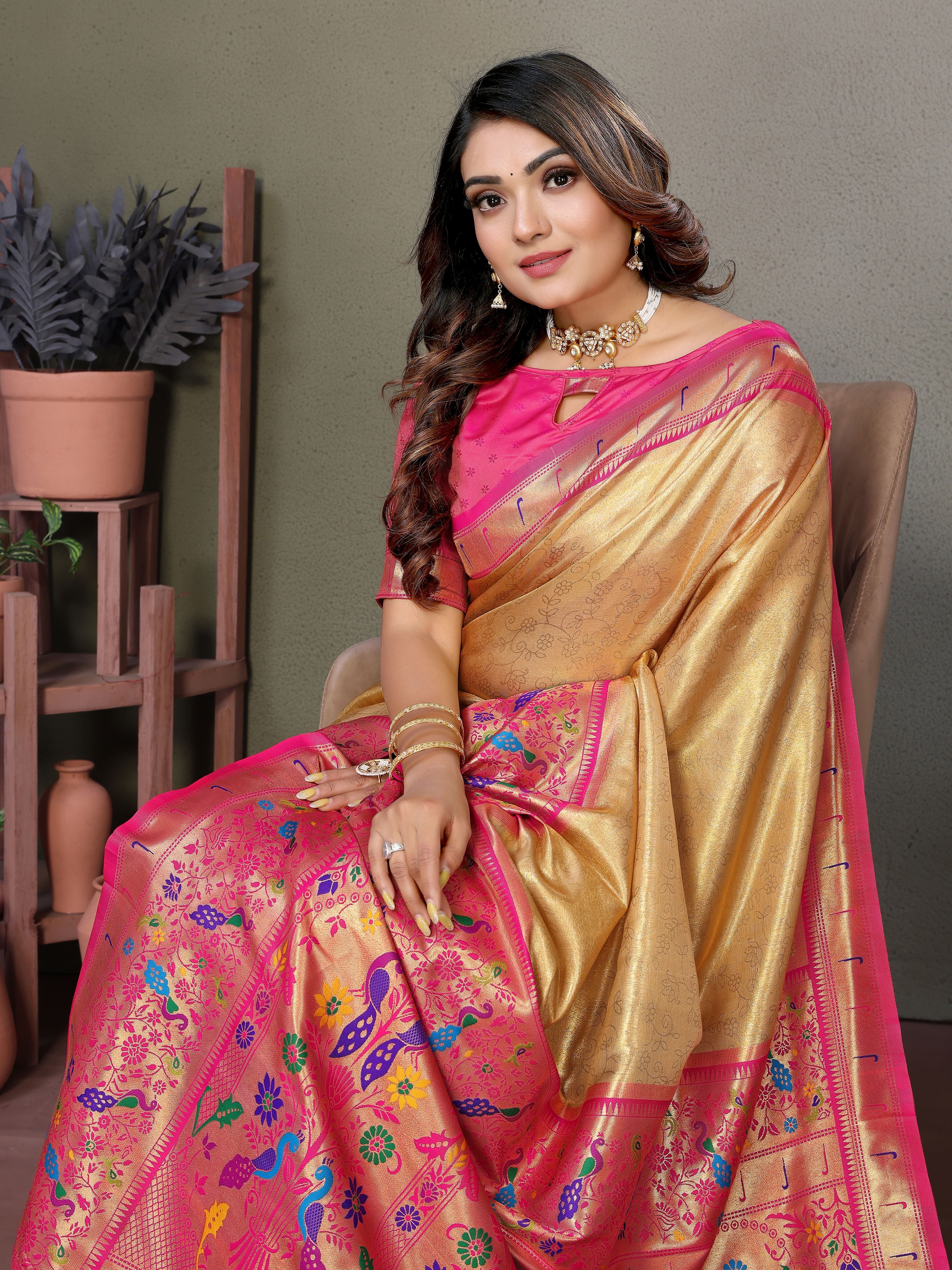 Beautiful Yellow Banarasi Tissue Silk Partywear Saree