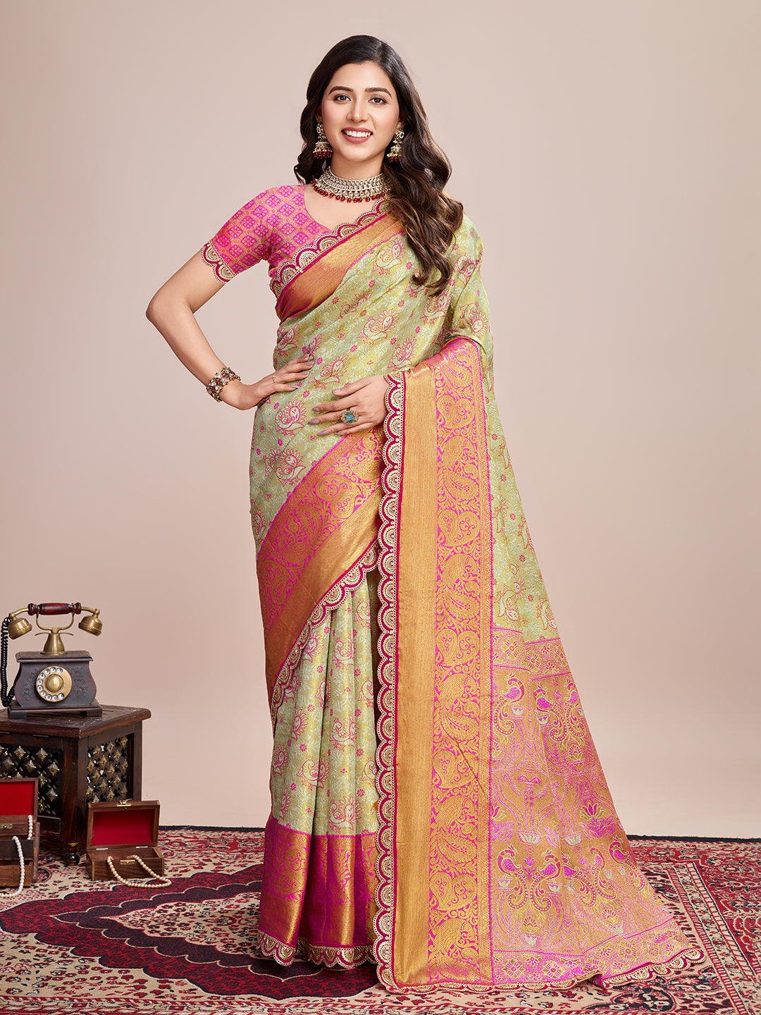 Beige Beautiful Soft Silk Woven Jari Designer Saree