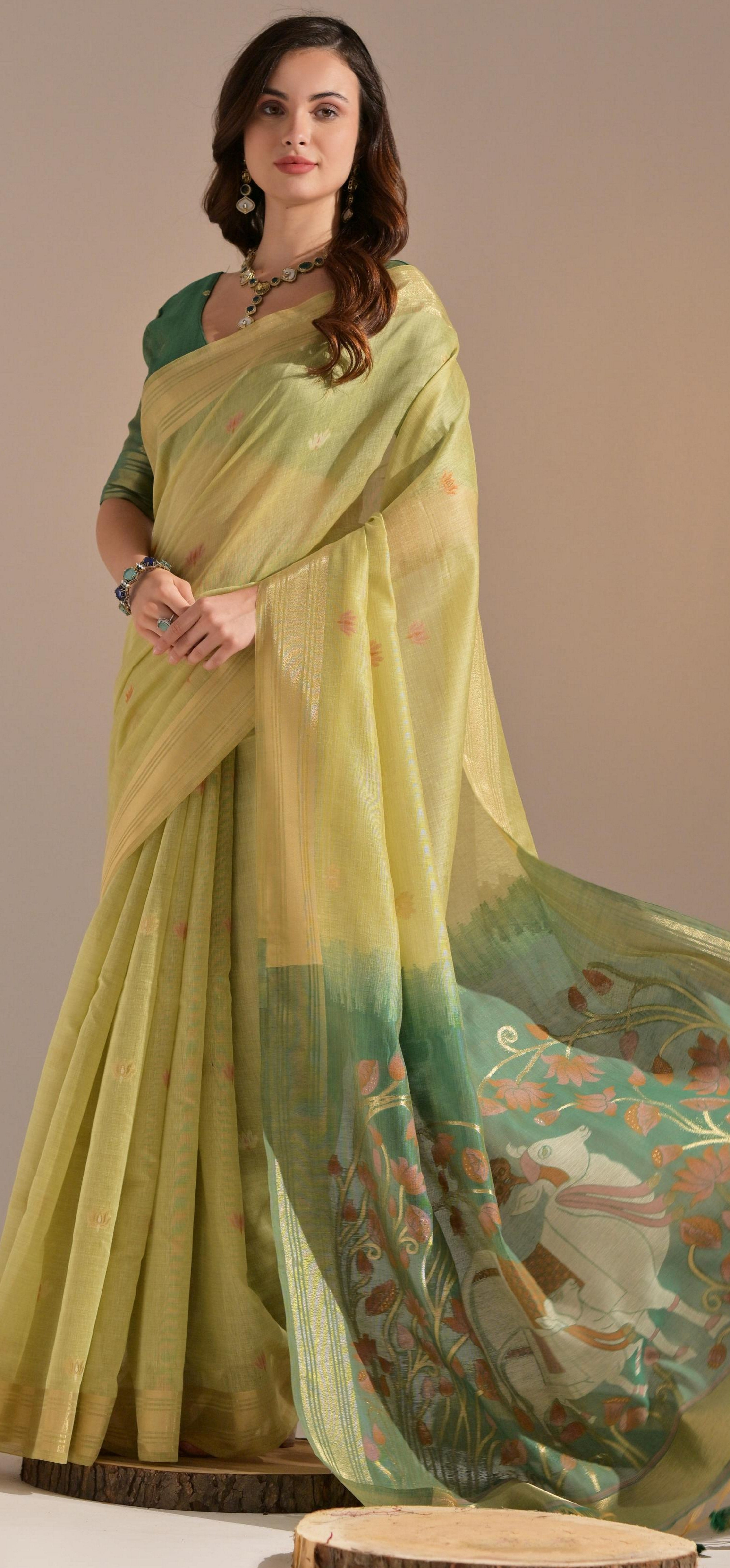 Beige Beautiful Weaving Resham Designer Muga Cotton Summer Special Saree