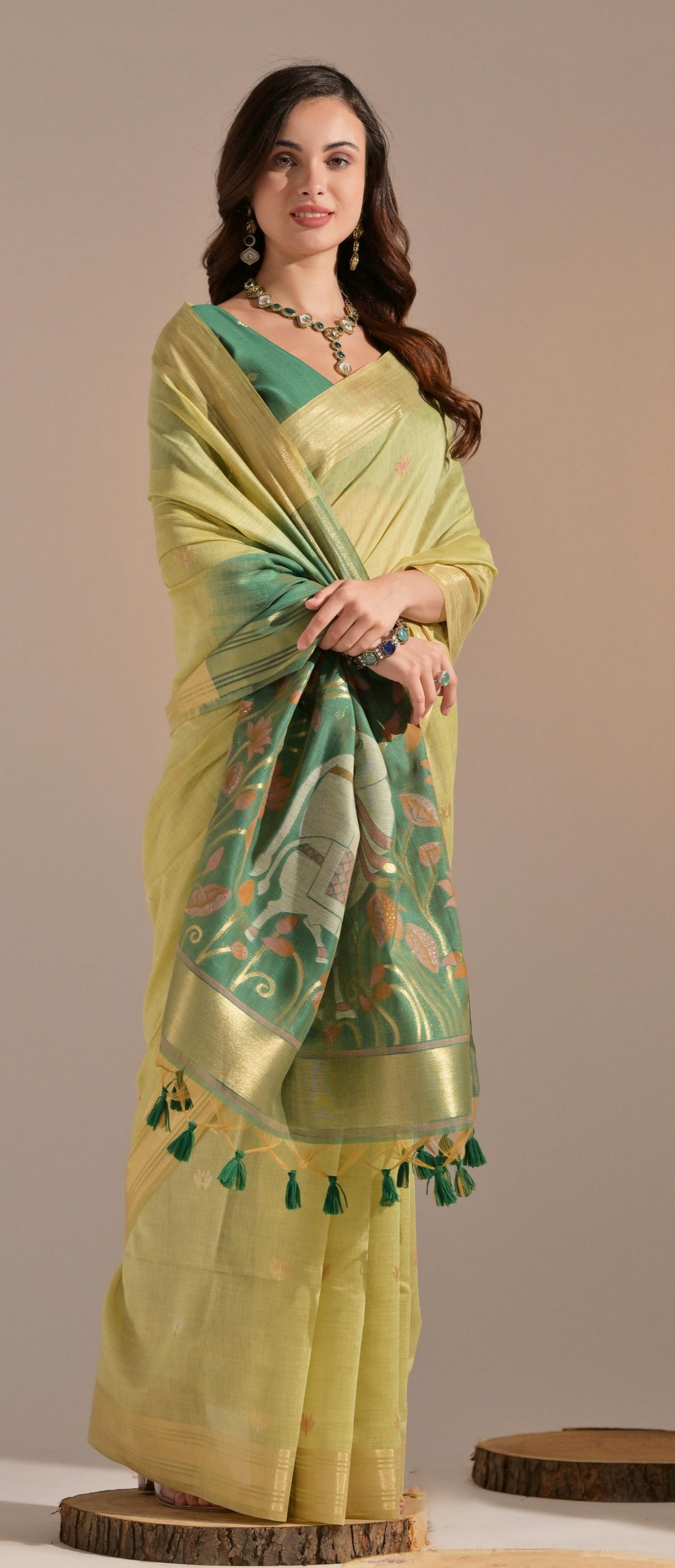 Beige Beautiful Weaving Resham Designer Muga Cotton Summer Special Saree