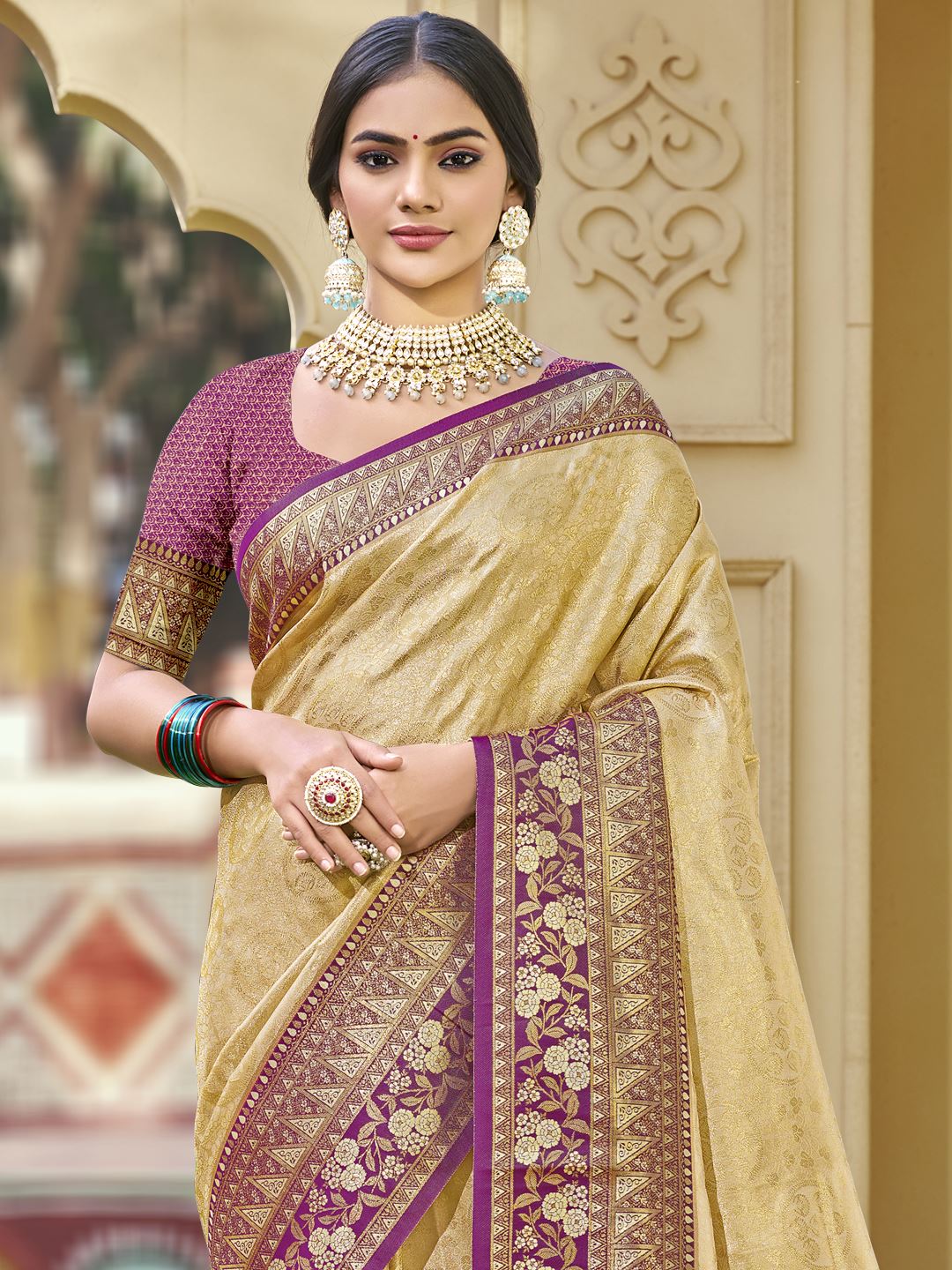 Beige Color Banarasi Silk Festive Wear Weaving Saree
