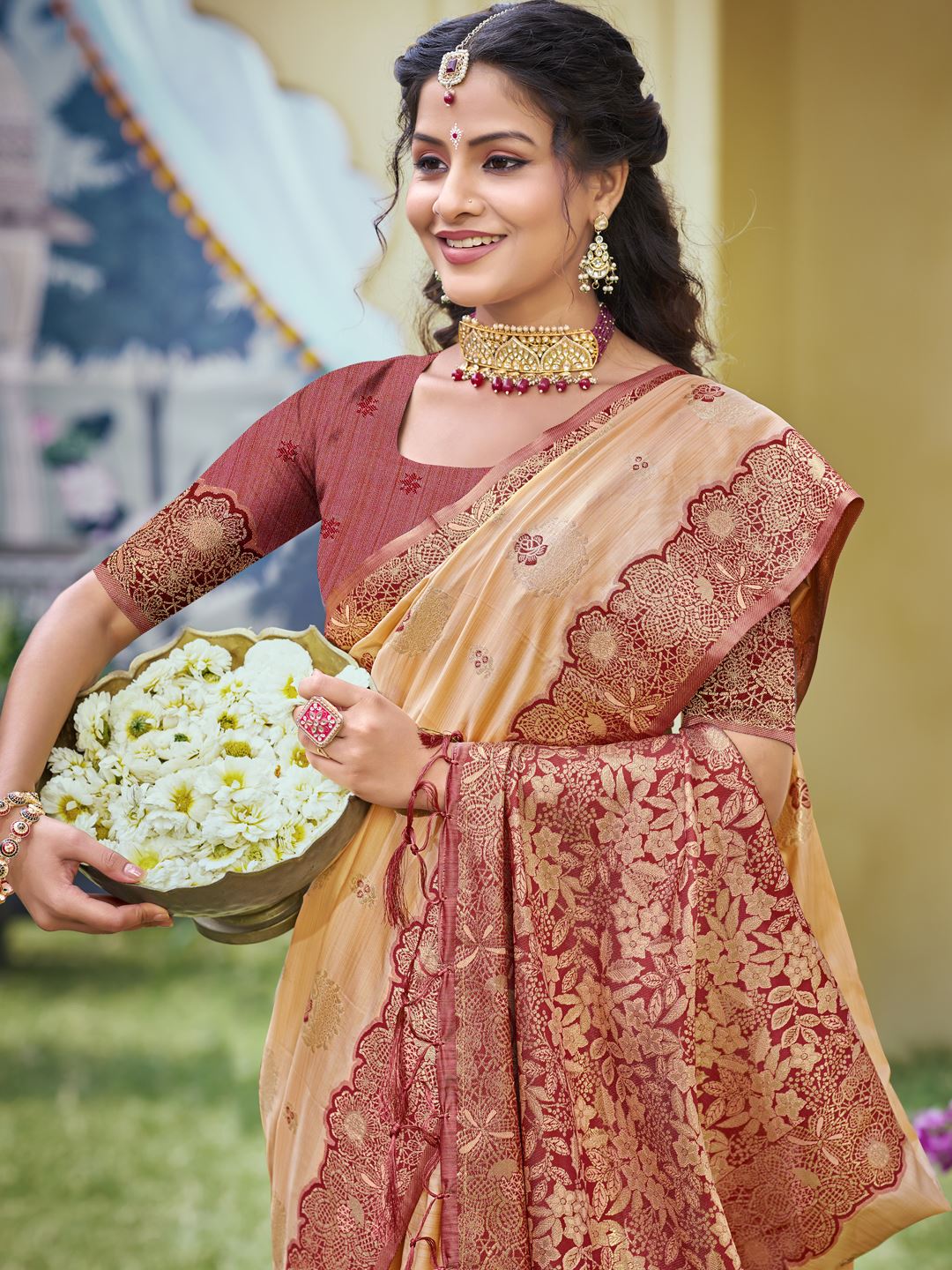 Beige Color Classic Banarasi Silk Saree