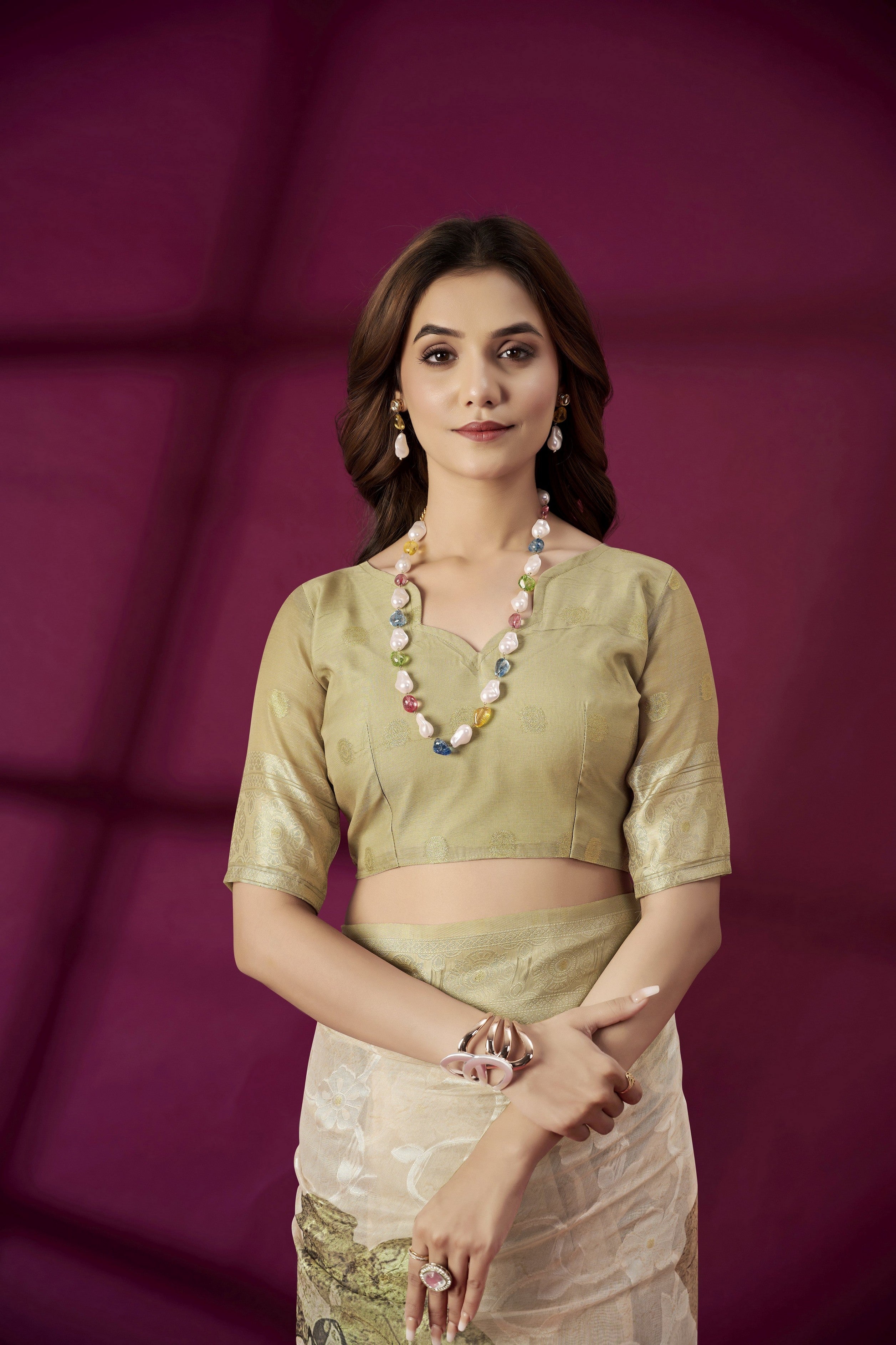 Beige Rich Silk Jacquard Designer Saree With Smart Ethnic Printed