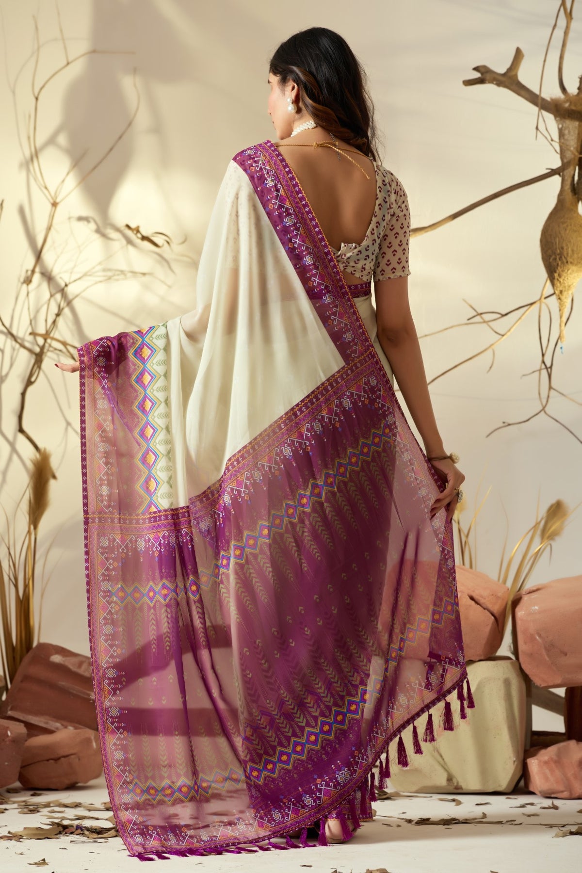 Beige Soft Georgette Saree With Digital Printed Elegant Classic Saree